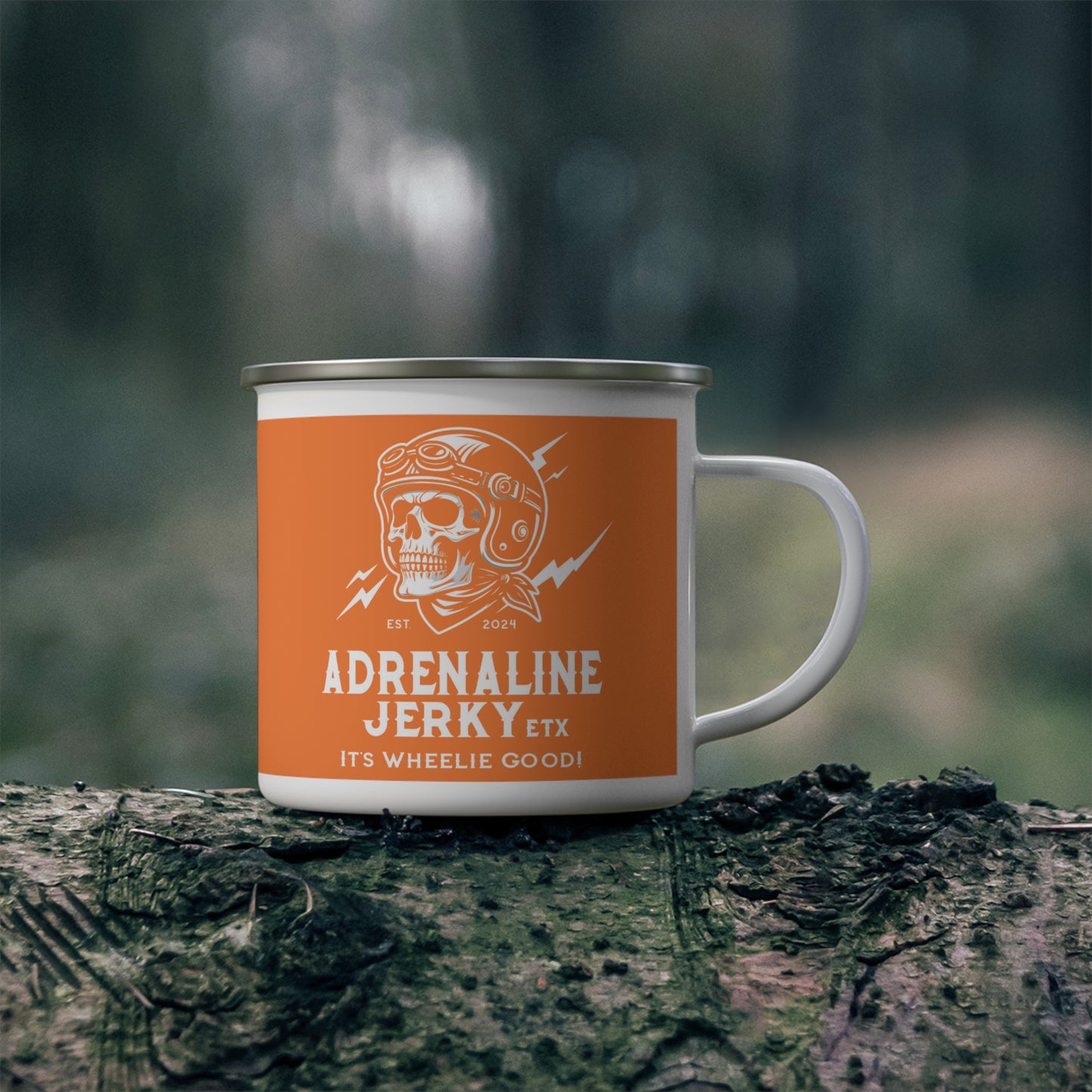 Adrenaline Jerky Campfire Enamel Mug - Perfect for Outdoor Adventures
